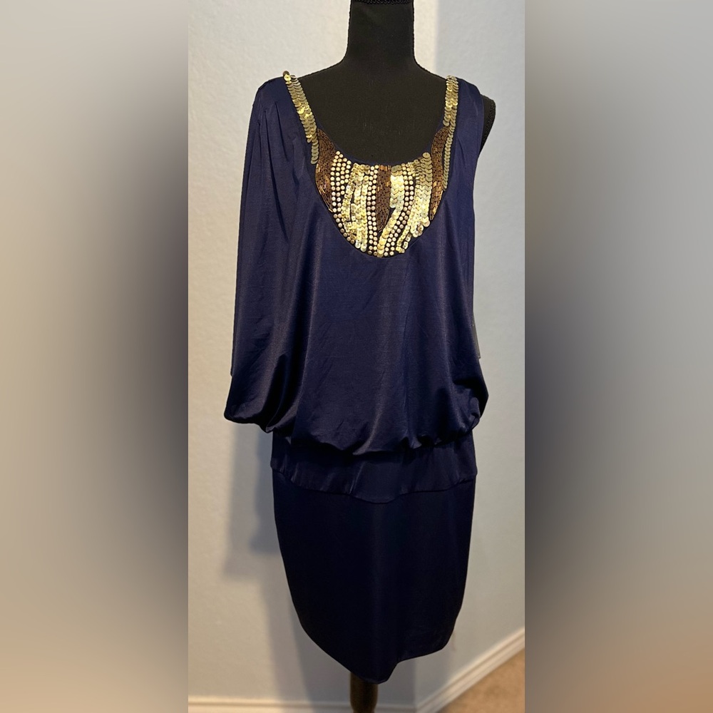 Baby Phat Y2K Mini Midnight Blue & Gold Dress NWT